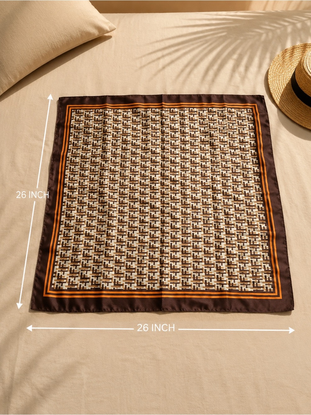 Brown and Tan Geometric Silk Scarf